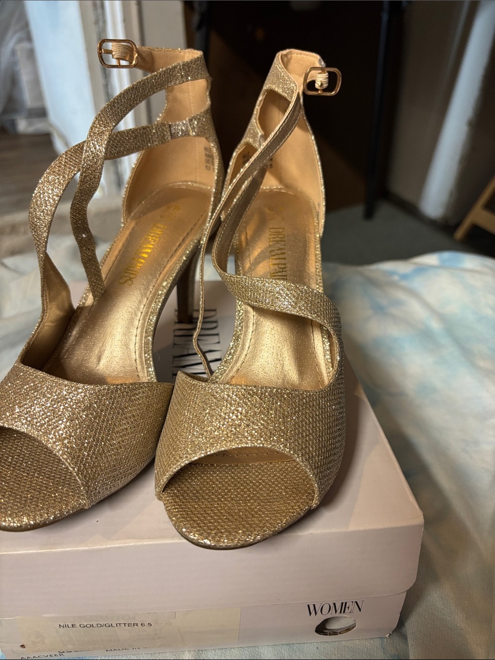 Dream Pairs Gold Glitter Strappy Open-Toe Heels